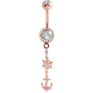 ROSE GOLD PVD COATED DOUBLE JEWELLED NAVEL BANANA WITH CHARM