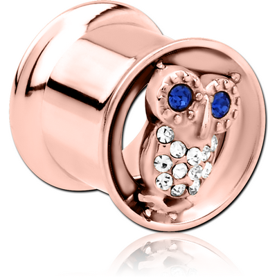 ROSE GOLD PVD COATED STAINLESS STEEL DOUBLE FLARED INTERNALLY THREADED TUNNEL - OWL