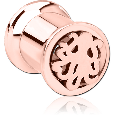 ROSE GOLD PVD COATED STAINLESS STEEL DOUBLE FLARED INTERNALLY CUT OUT THREADED TUNNEL - SQUID