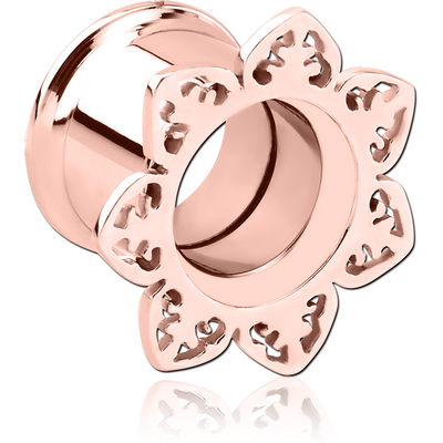 ROSE GOLD PVD COATED STAINLESS STEEL DOUBLE FLARED INTERNALLY THREADED TUNNEL - FLOWER