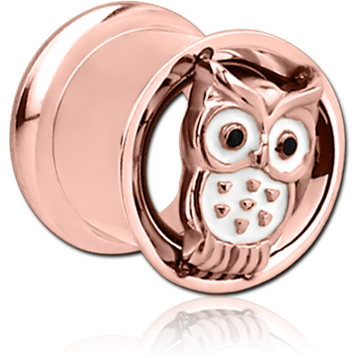 ROSE GOLD PVD COATED STAINLESS STEEL DOUBLE FLARED INTERNALLY THREADED TUNNEL - OWL