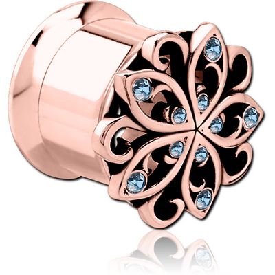 ROSE GOLD PVD COATED STAINLESS STEEL DOUBLE FLARED INTERNALLY THREADED JEWELLED TUNNEL