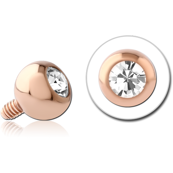 ROSE GOLD PVD COATED SURGICAL STEEL PREMIUM CRYSTAL JEWELLED BALL FOR 1.6MM INTERNALLY THREADED PIN