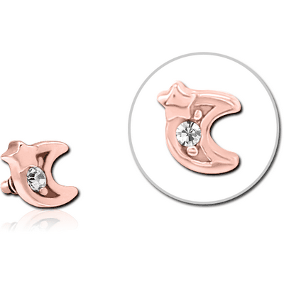 ROSE GOLD PVD COATED SURGICAL STEEL JEWELLED ATTACHMENT FOR 1.6MM INTERNALLY THREADED PINS - CRESCENT AND STAR