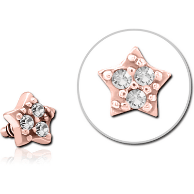 ROSE GOLD PVD COATED SURGICAL STEEL JEWELLED ATTACHMENT FOR 1.6MM INTERNALLY THREADED PINS - STAR PRONGS