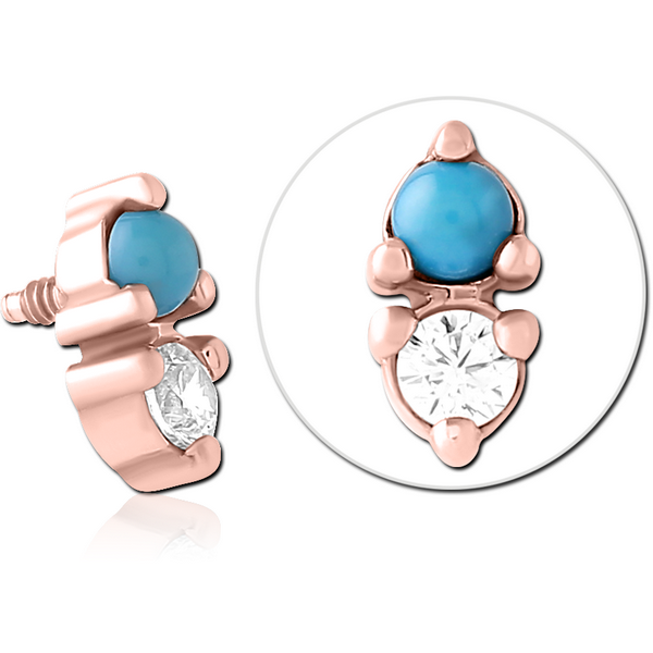 ROSE GOLD PVD COATED SURGICAL STEEL JEWELLED ATTACHMENT FOR 1.6MM INTERNALLY THREADED PINS