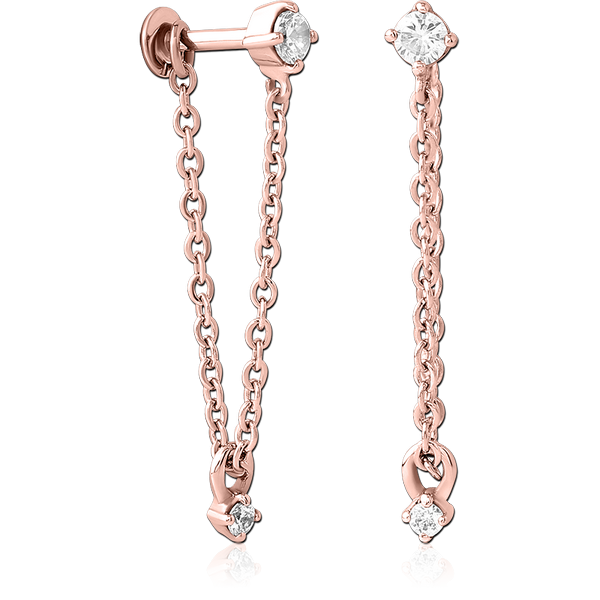 ROSE GOLD PVD COATED SURGICAL STEEL INTERNALLY THREADED JEWELLED MICRO LABRET