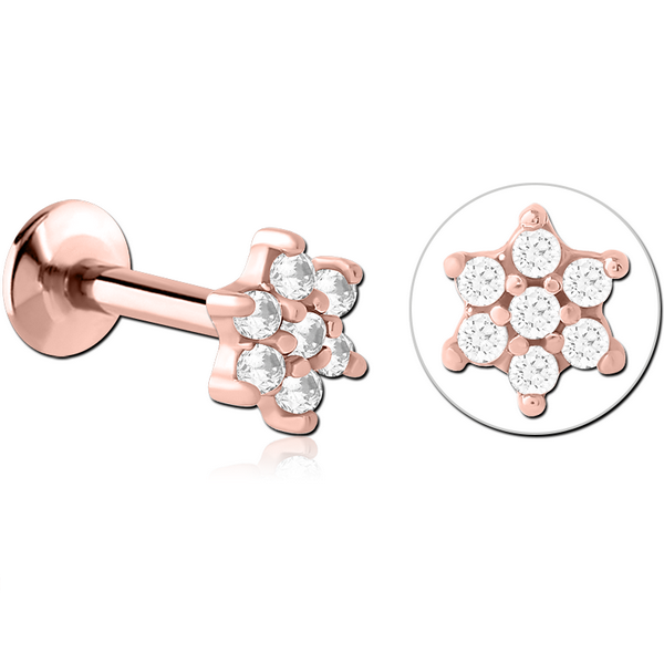 ROSE GOLD PVD COATED SURGICAL STEEL INTERNALLY THREADED JEWELLED MICRO LABRET - FLOWER