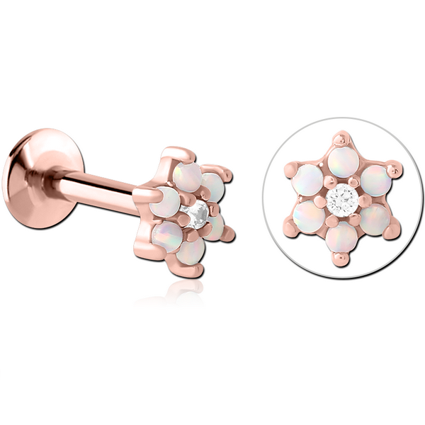 ROSE GOLD PVD COATED SURGICAL STEEL INTERNALLY THREADED SYNTHETIC OPAL MICRO LABRET