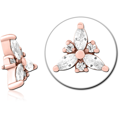 ROSE GOLD PVD COATED SURGICAL STEEL JEWELLED MICRO ATTACHMENT FOR 1.2MM INTERNALLY THREADED PINS - TRINITY