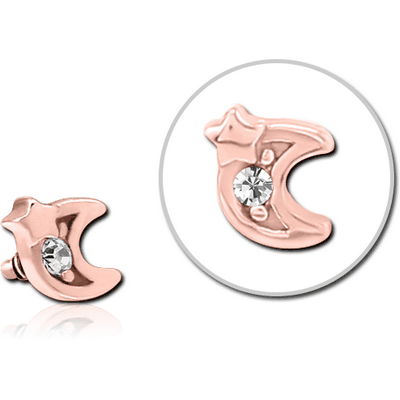 ROSE GOLD PVD COATED SURGICAL STEEL JEWELLED MICRO ATTACHMENT FOR 1.2MM INTERNALLY THREADED PINS - CRESCENT AND STAR