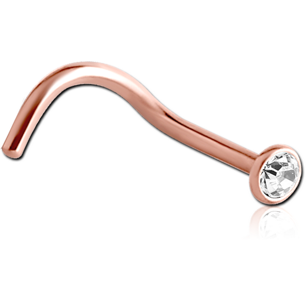 ROSE GOLD PVD COATED SURGICAL STEEL VALUE CRYSTAL JEWELLED CURVED NOSE STUD