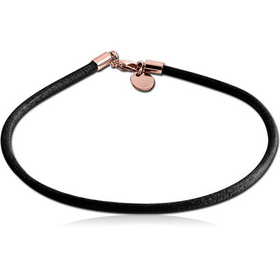 LEATHER BRACELET WITH ROSE GOLD PVD COATED LOCKER