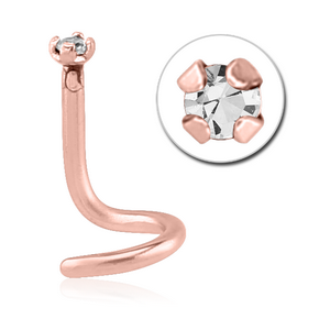 ROSE GOLD PVD COATED SURGICAL STEEL LARGE LEFT CURVED PRONG SET 1.5MM JEWELLED NOSE STUD