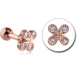 ROSE GOLD PVD COATED SURGICAL STEEL JEWELLED TRAGUS MICRO BARBELL - FLOWER