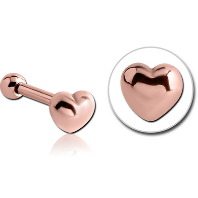 ROSE GOLD PVD COTAED SURGICAL STEEL TRAGUS MICRO BARBELL - HEART