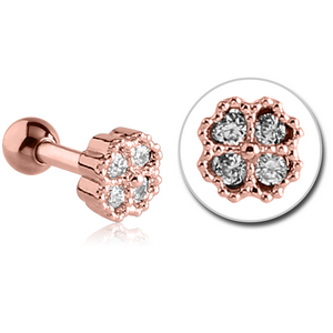 ROSE GOLD PVD COATED SURGICAL STEEL JEWELLED TRAGUS MICRO BARBELL - SHAMROCK