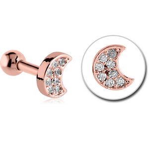 ROSE GOLD PVD COATED SURGICAL STEEL JEWELLED TRAGUS MICRO BARBELL - CRESCENT