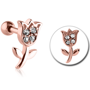 ROSE GOLD PVD COATED SURGICAL STEEL JEWELLED TRAGUS MICRO BARBELL - FLOWER