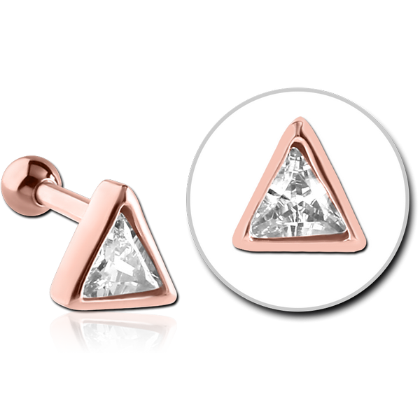 ROSE GOLD PVD COATED SURGICAL STEEL JEWELLED TRAGUS MICRO BARBELL - TRIANGLE