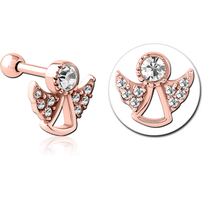 ROSE GOLD PVD COATED SURGICAL STEEL JEWELLED TRAGUS MICRO BARBELL - ANGLE