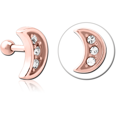 ROSE GOLD PVD COATED SURGICAL STEEL JEWELLED TRAGUS MICRO BARBELL - CRESCENT