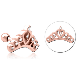 ROSE GOLD PVD COATED SURGICAL STEEL JEWELLED TRAGUS MICRO BARBELL - CROWN