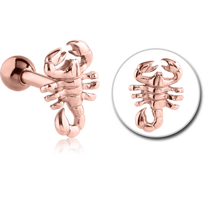 ROSE GOLD PVD COATED SURGICAL STEEL TRAGUS MICRO BARBELL - LARGE SCORPION