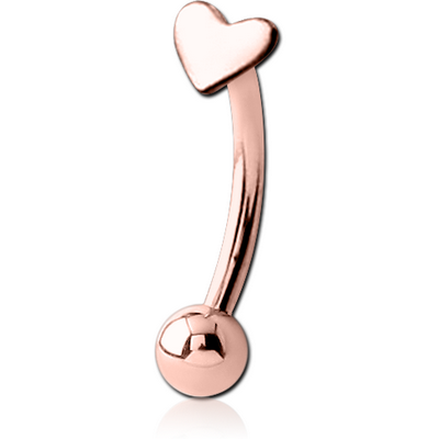 ROSE GOLD PVD COATED SURGICAL STEEL HEART FANCY CURVED MICRO BARBELL