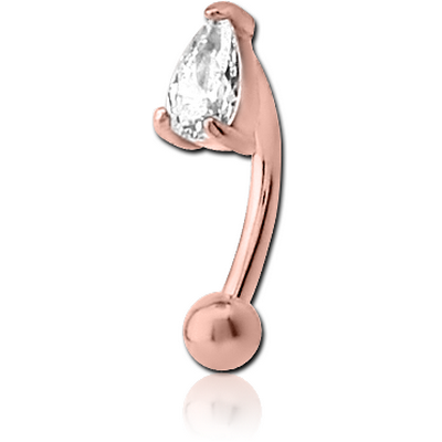 ROSE GOLD PVD COATED SURGICAL STEEL JEWELLED CURVED MICRO BARBELL - TEAR DROP