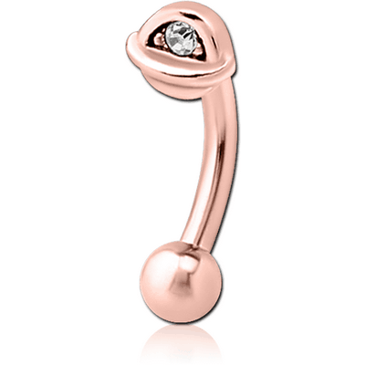 ROSE GOLD PVD COATED SURGICAL STEEL JEWELLED FANCY CURVED MICRO BARBELL - HALF OPEN EYE