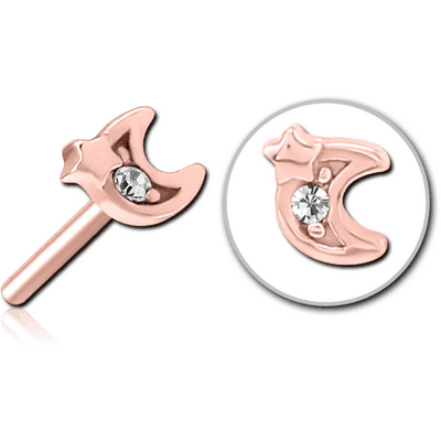 ROSE GOLD PVD COATED SURGICAL STEEL JEWELLED THREADLESS ATTACHMENT - CRESCENT AND STAR