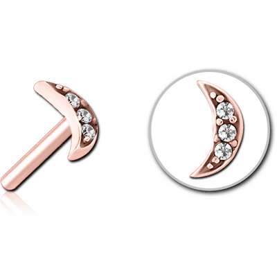 ROSE GOLD PVD COATED SURGICAL STEEL JEWELLED THREADLESS ATTACHMENT - CRESCENT 3 GEMS