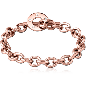 ROSE GOLD PVD COATED SURGICAL STEEL JEWELLED BRACELET - T BAR