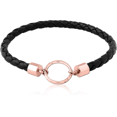 ROSE GOLD PVD COATED SURGICAL STEEL BRACELET WITH LEATHER