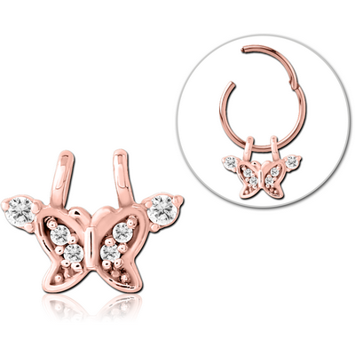 ROSE GOLD PVD COATED SURGICAL STEEL SLIDING JEWELLED CHARM FOR HINGED SEGMENT RING