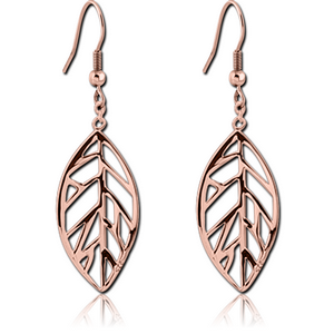 ROSE GOLD PVD COATED SURGICAL STEEL EARRINGS PAIR - LEAF