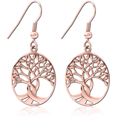 ROSE GOLD PVD COATED SURGICAL STEEL EARRINGS PAIR - TREE OF LIFE