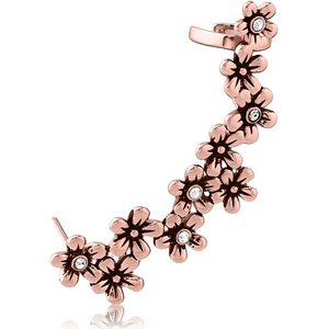 ROSE GOLD PVD COATED SURGICAL STEEL JEWELLED EAR CUFF - FLOWERS