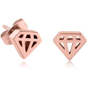 ROSE GOLD PVD COATED SURGICAL STEEL EAR STUDS PAIR - DIAMOND