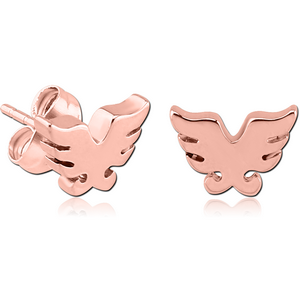 ROSE GOLD PVD COATED SURGICAL STEEL EAR STUDS PAIR - WINGS