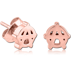 ROSE GOLD PVD COATED SURGICAL STEEL EAR STUDS PAIR - A IN CIRCLE