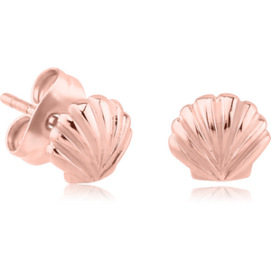 ROSE GOLD PVD COATED SURGICAL STEEL EAR STUDS PAIR - SEASHELL