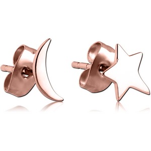 ROSE GOLD PVD COATED SURGICAL STEEL EAR STUDS PAIR - STAR CRESCENT