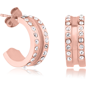 ROSE GOLD PVD COATED SURGICAL STEEL SWAROVSKI CRYSTALS JEWELLED HUGGIE PAIR