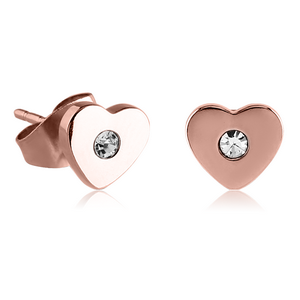 ROSE GOLD PVD COATED SURGICAL STEEL JEWELLED EAR STUDS PAIR - HEART