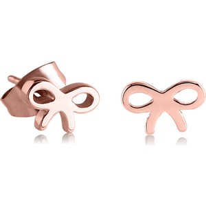 ROSE GOLD PVD COATED SURGICAL STEEL EAR STUDS PAIR - BOW