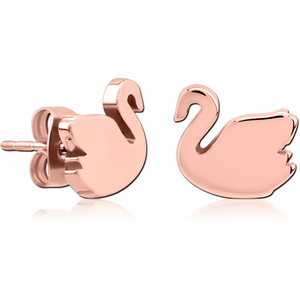 ROSE GOLD PVD COATED SURGICAL SURGICAL STEEL EAR STUDS PAIR - SWAN