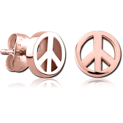 ROSE GOLD PVD COATED SURGICAL STEEL EAR STUDS - PEACE SIGN