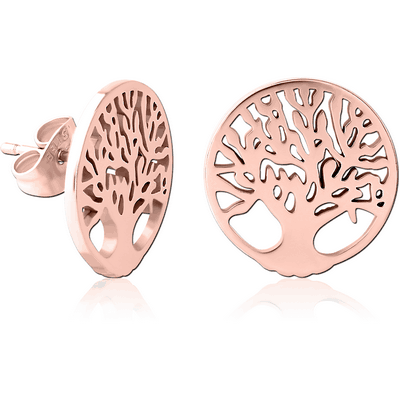 ROSE GOLD PVD COATED SURGICAL STEEL EAR STUDS - TREE